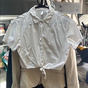 American Apparel White Short Sleeve Button-Up Blouse